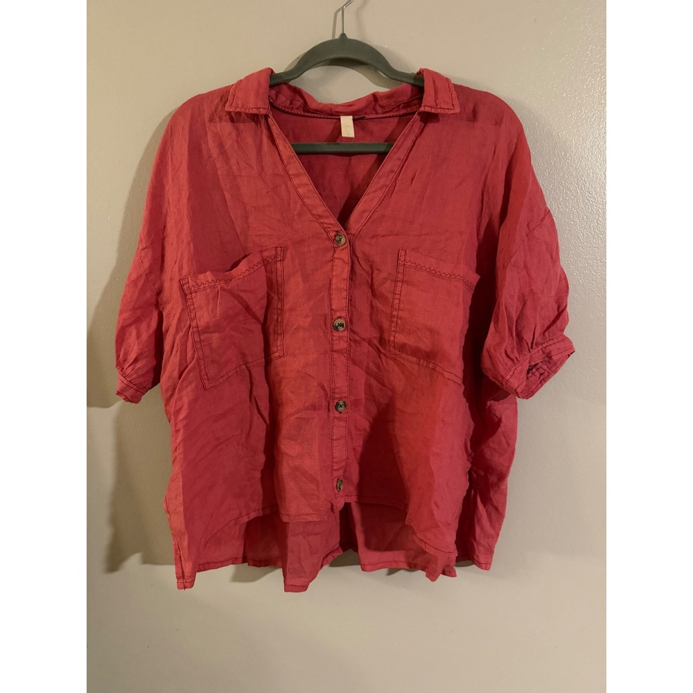 Pilcro and the Letterpress Pink 100% Linen Button Down Shirt Oversized Large